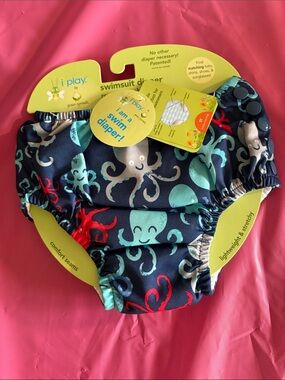 i play. Octopus Print Swim Diaper - Navy, Aqua & Red